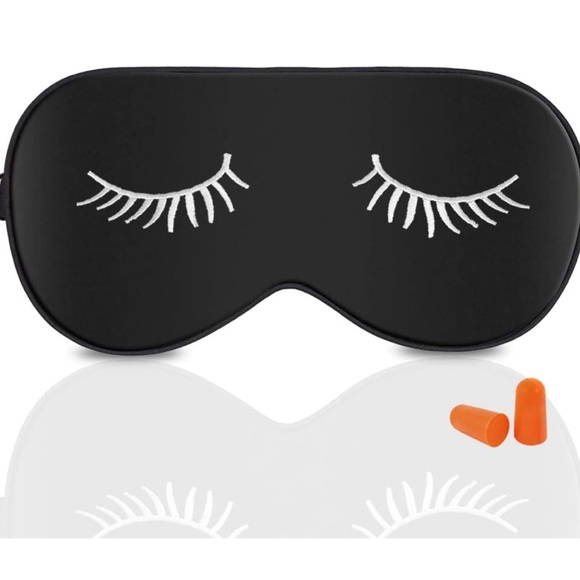 FREE 💗 Black Lashes Design Satin Eye Mask + Earplugs Duo - Picture 2 of 4